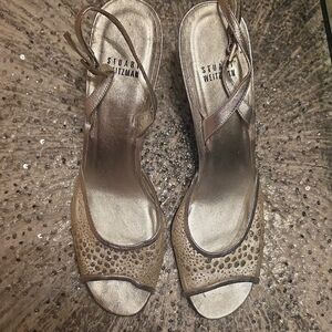 Stuart Weitzman Metallic Silver 3.5" Heels + Dust Bag